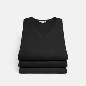 3 Pack Short Sleeve V Neck Tee - Black