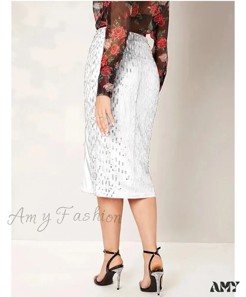 Amy Fashion - Side Slit Solid Color Tight Over Knee Slim Skirt