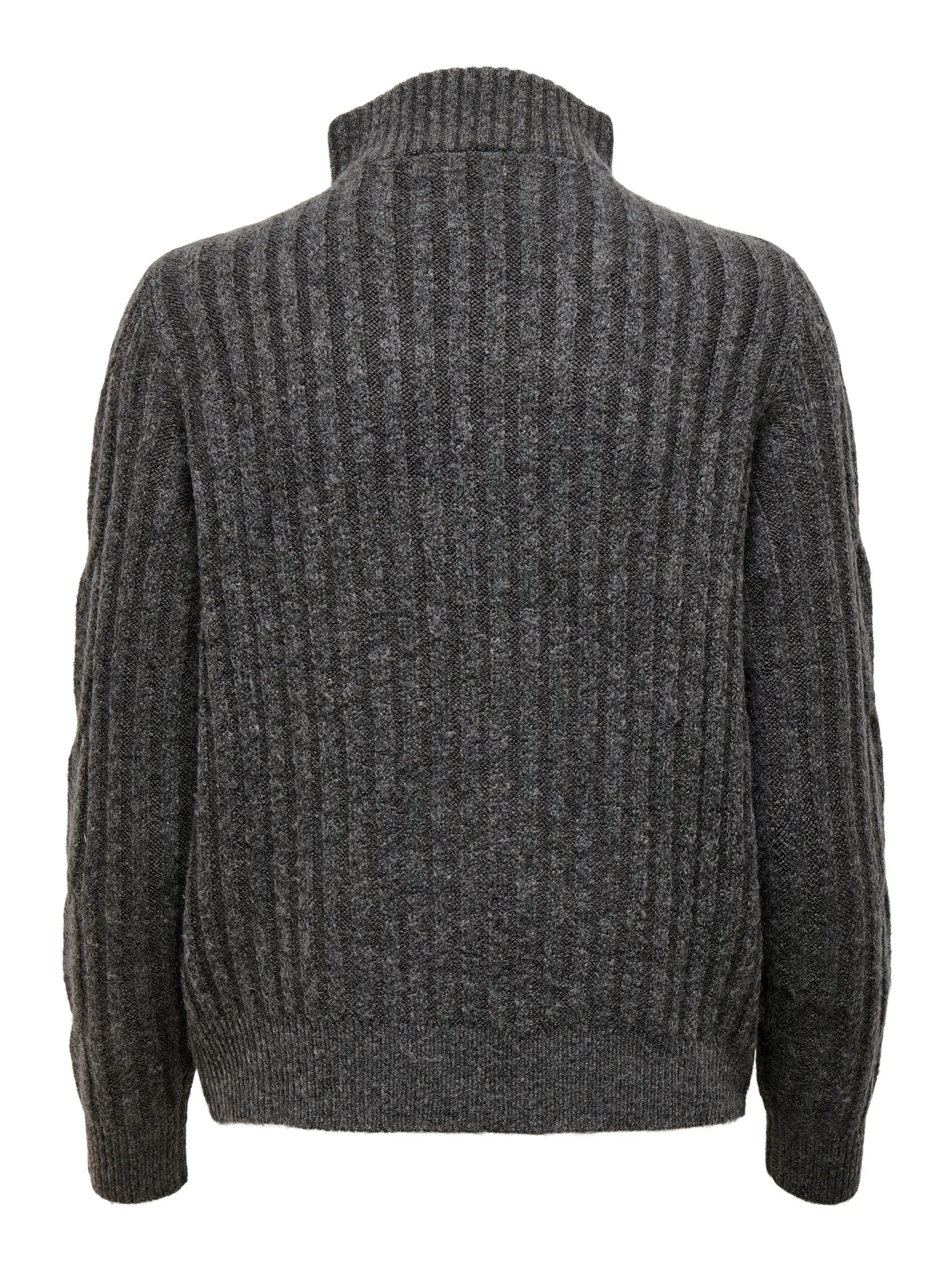 Andrea Zip Cable Knit - Dark Grey Melange