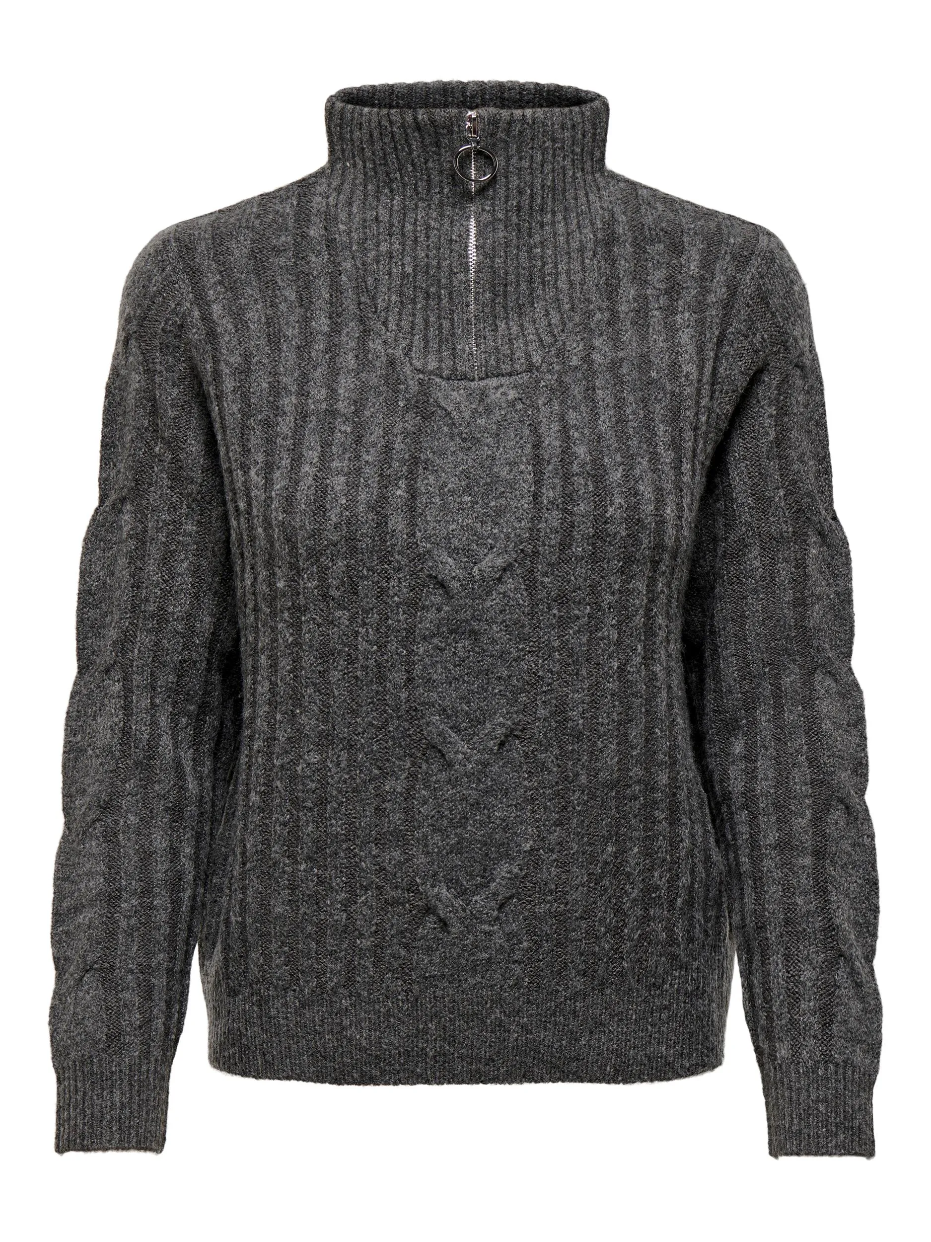 Andrea Zip Cable Knit - Dark Grey Melange