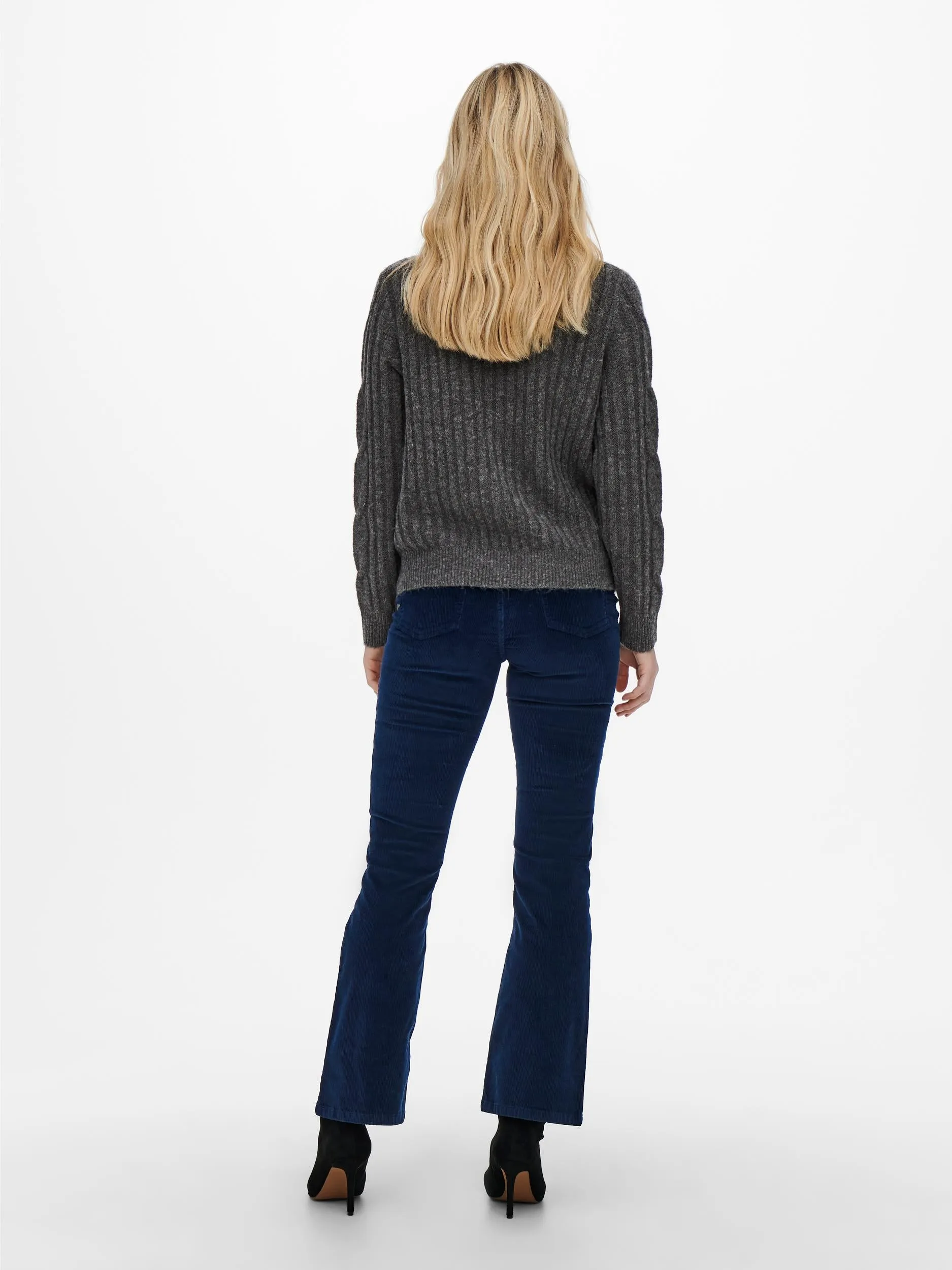 Andrea Zip Cable Knit - Dark Grey Melange