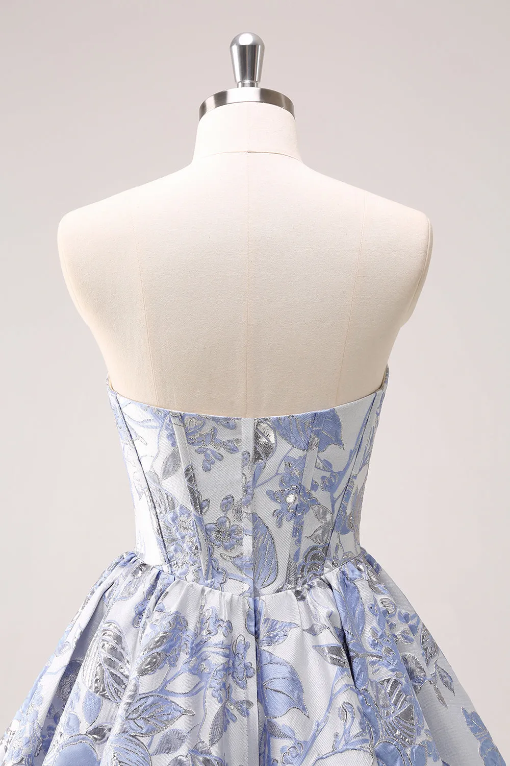 Beauty Blue A Line Pleated Strapless Corset Floral Mini Dress