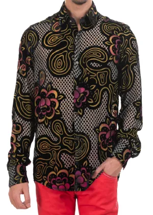 Black Gold Diamond Floral Velvet Shirt