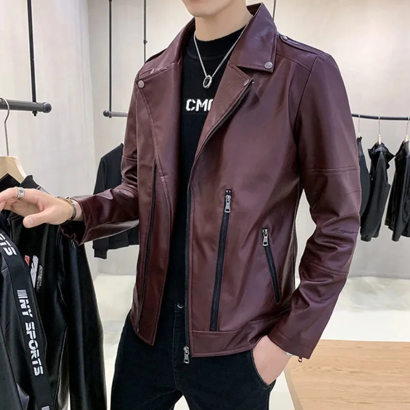 Bonsir Slim Fit Male Leather Blazer Thin Men's Suit Jackets Trendy 2024 Coat Vintage Clothing Original Korean Style Clothes Casual New