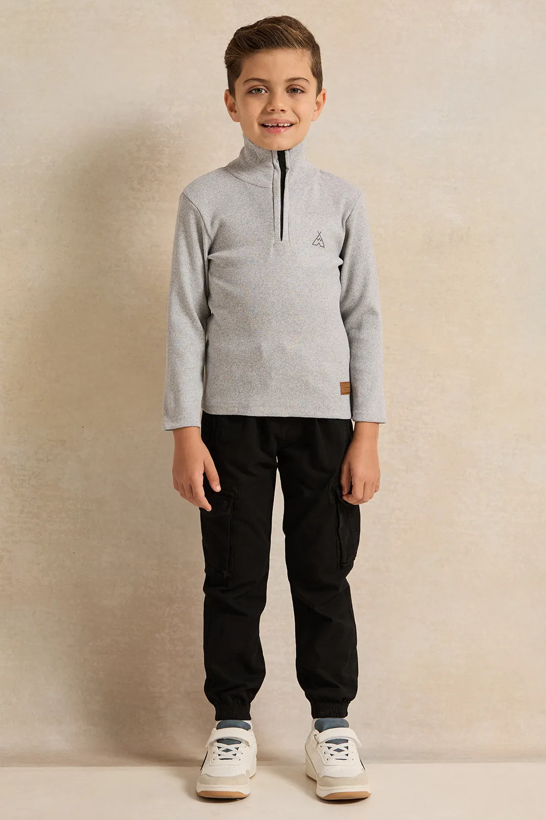 Boys Grey T-Shirt With Half Zip