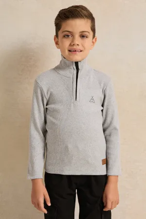 Boys Grey T-Shirt With Half Zip