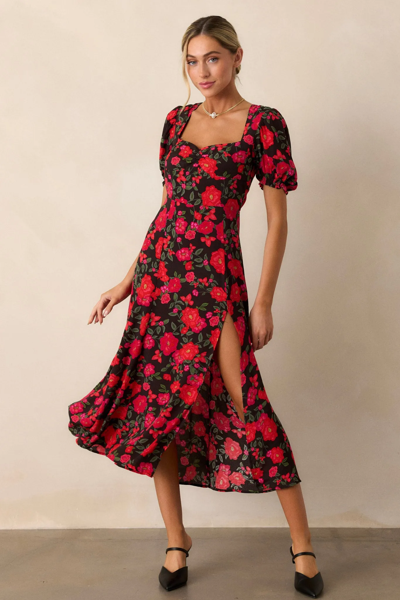 Canyon Echoes Black Floral Multi Midi Dress