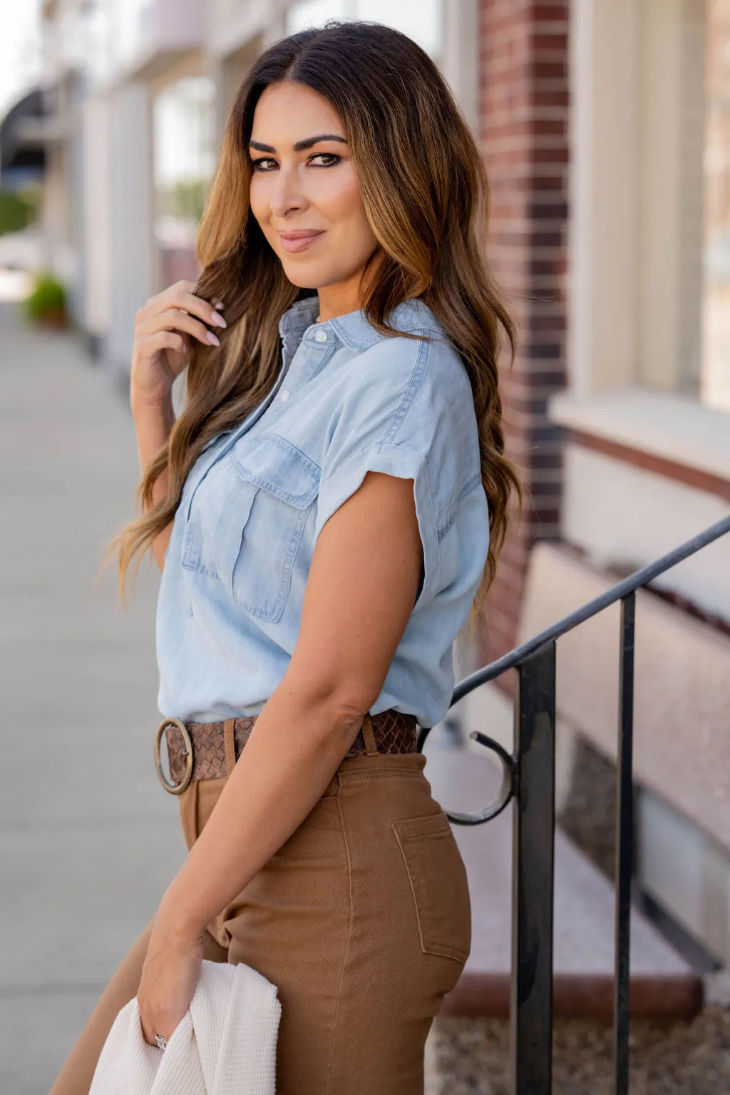 Chambray Two Pocket Blouse