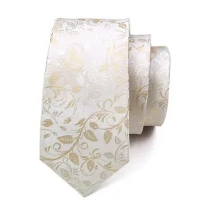 Classy Men White Gold Floral Silk Tie