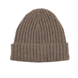 Corteccia Brown Ribbed Cashmere Beanie