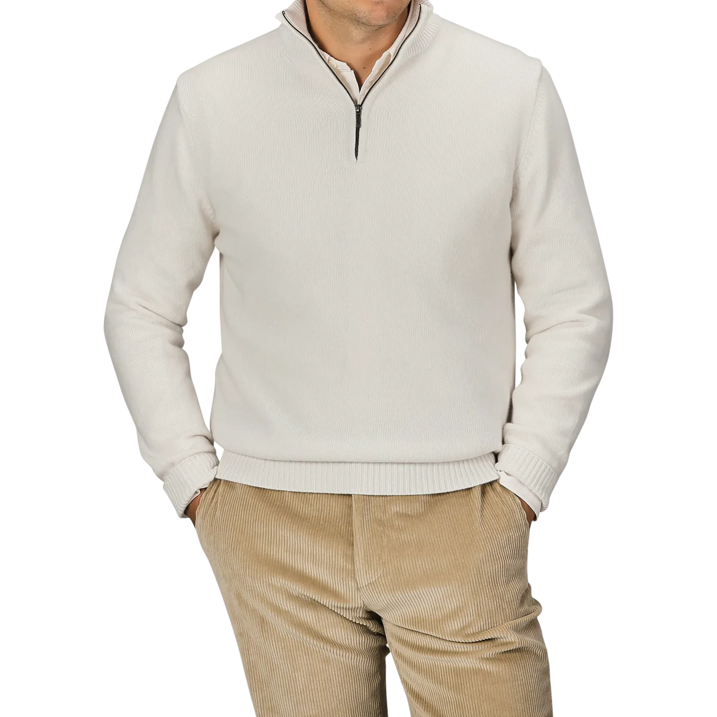 Cream Wool Cashmere Quarter Zip