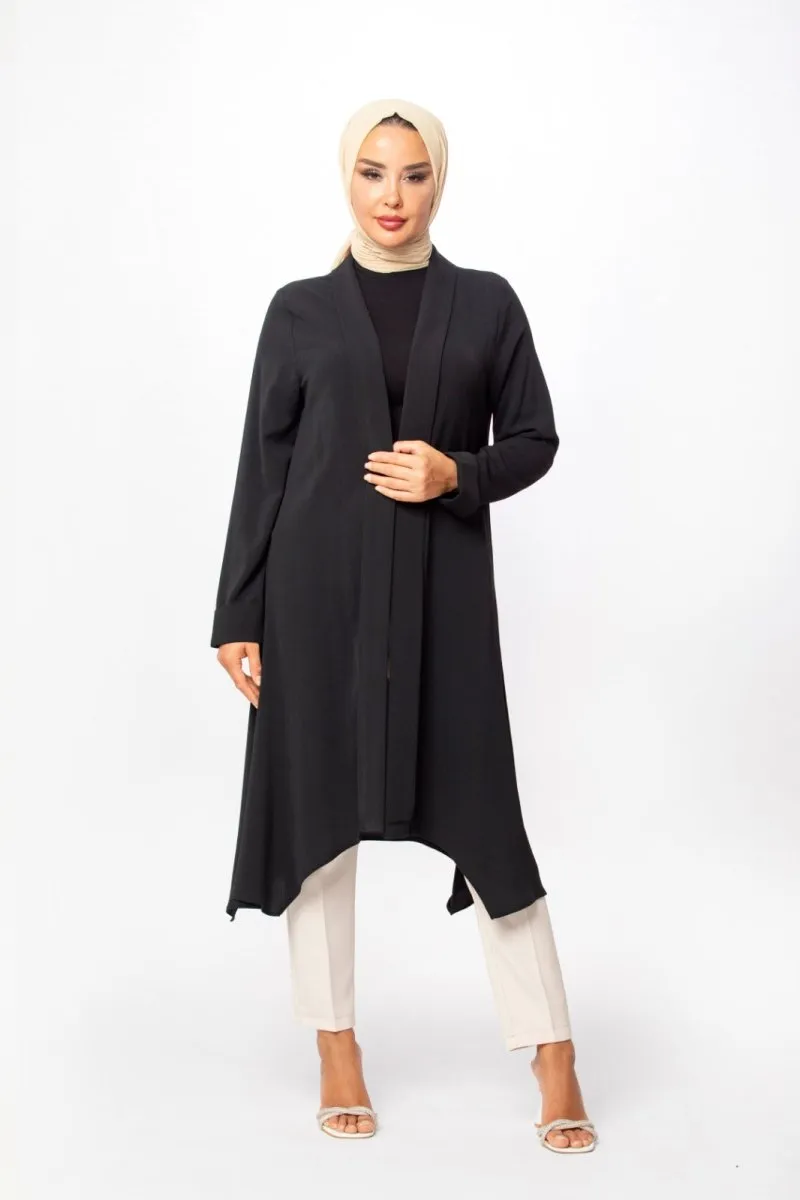 Crepe Waterfall Cardigan - Black