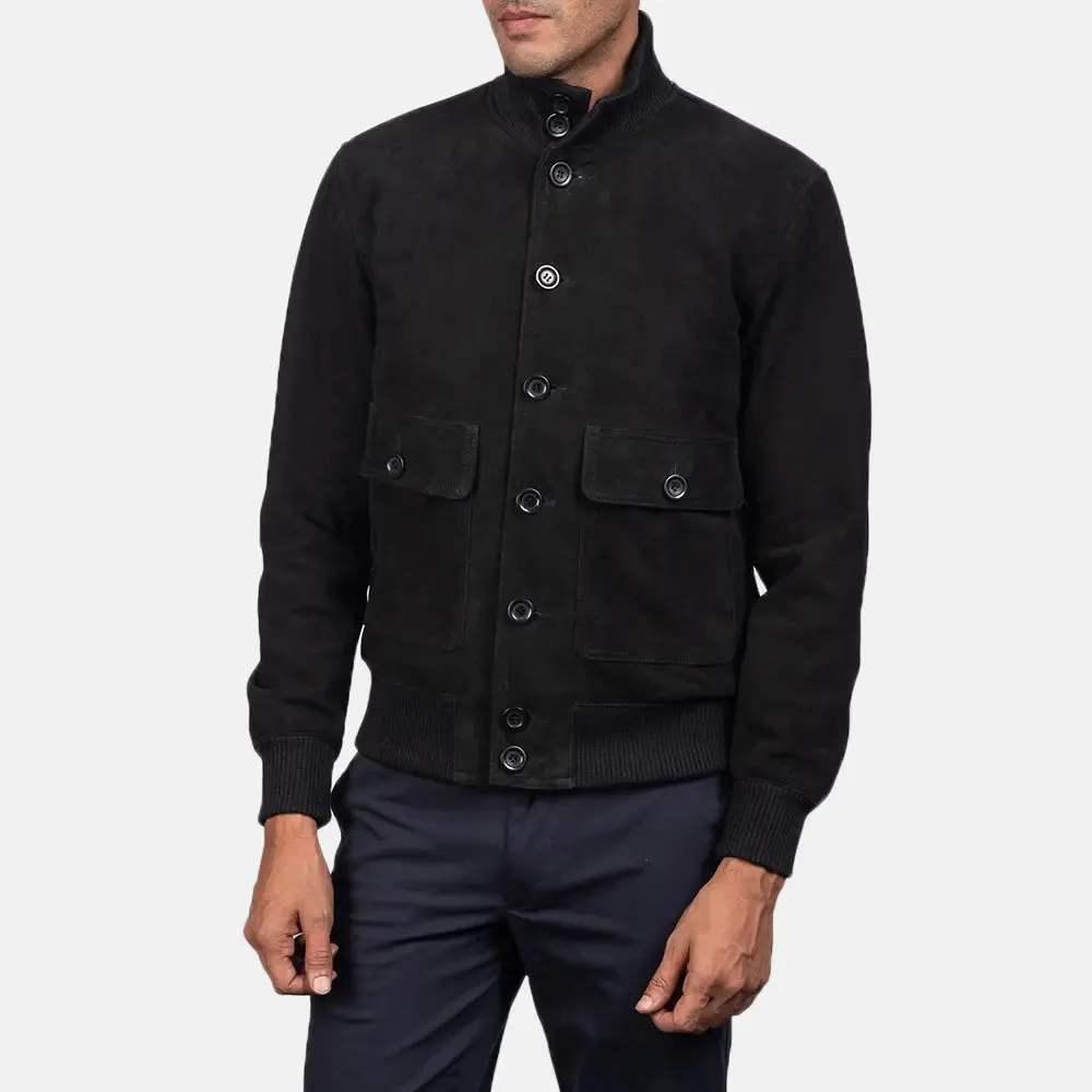 Eaton Black Suede Bomber Jacket