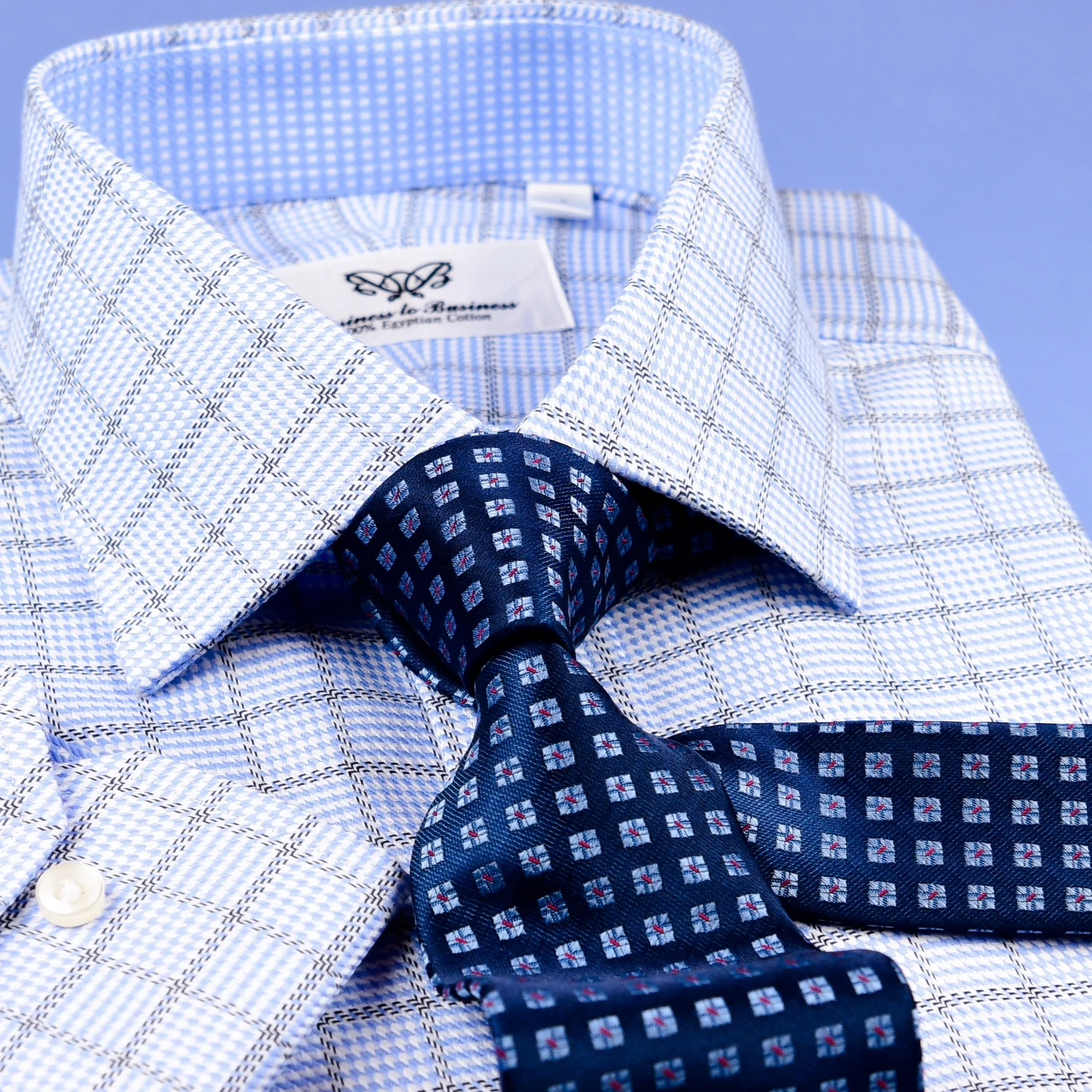 Elegant Light Blue Check With Hounds Tooth Inner Lining Formal Business Dress Luxury Fashion