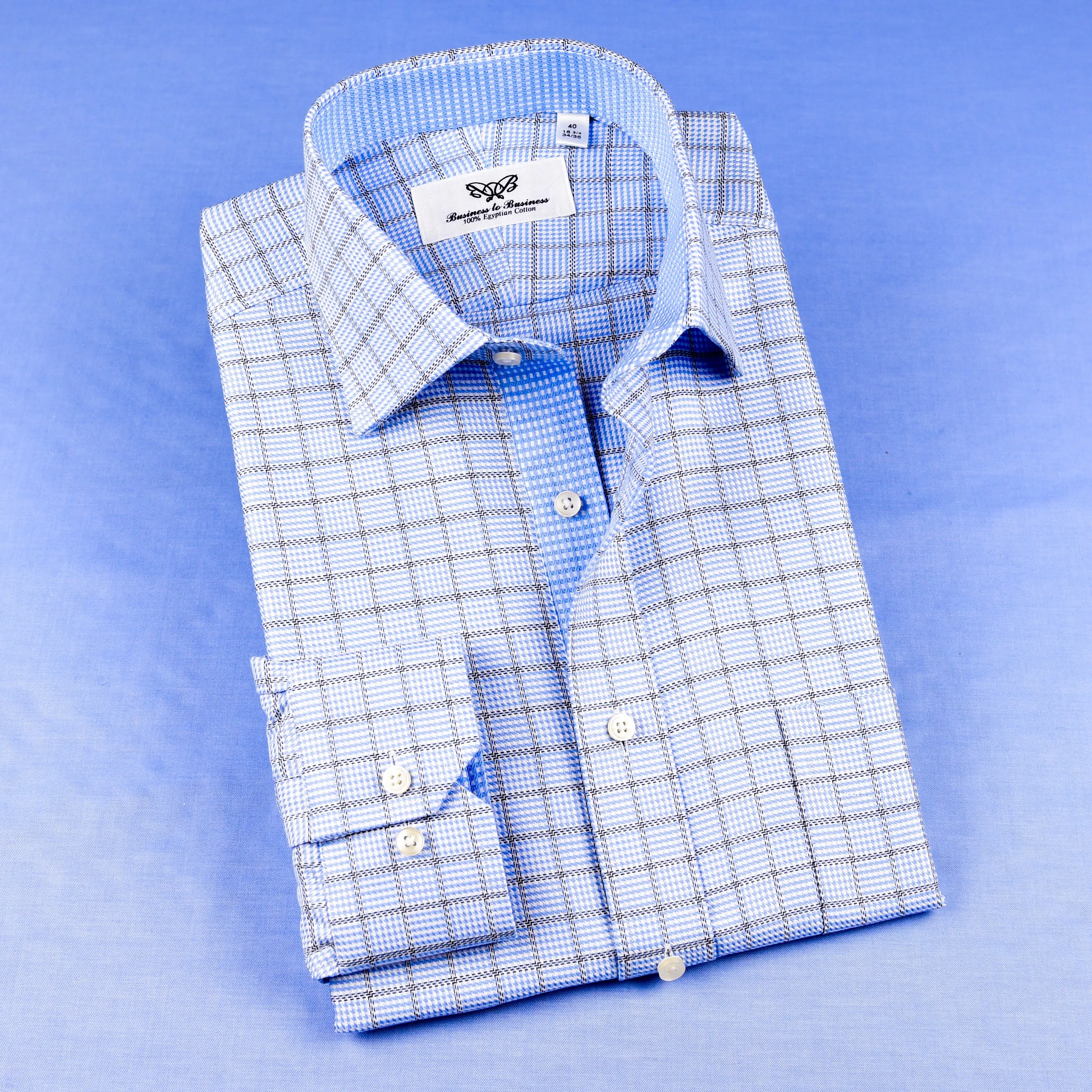 Elegant Light Blue Check With Hounds Tooth Inner Lining Formal Business Dress Luxury Fashion