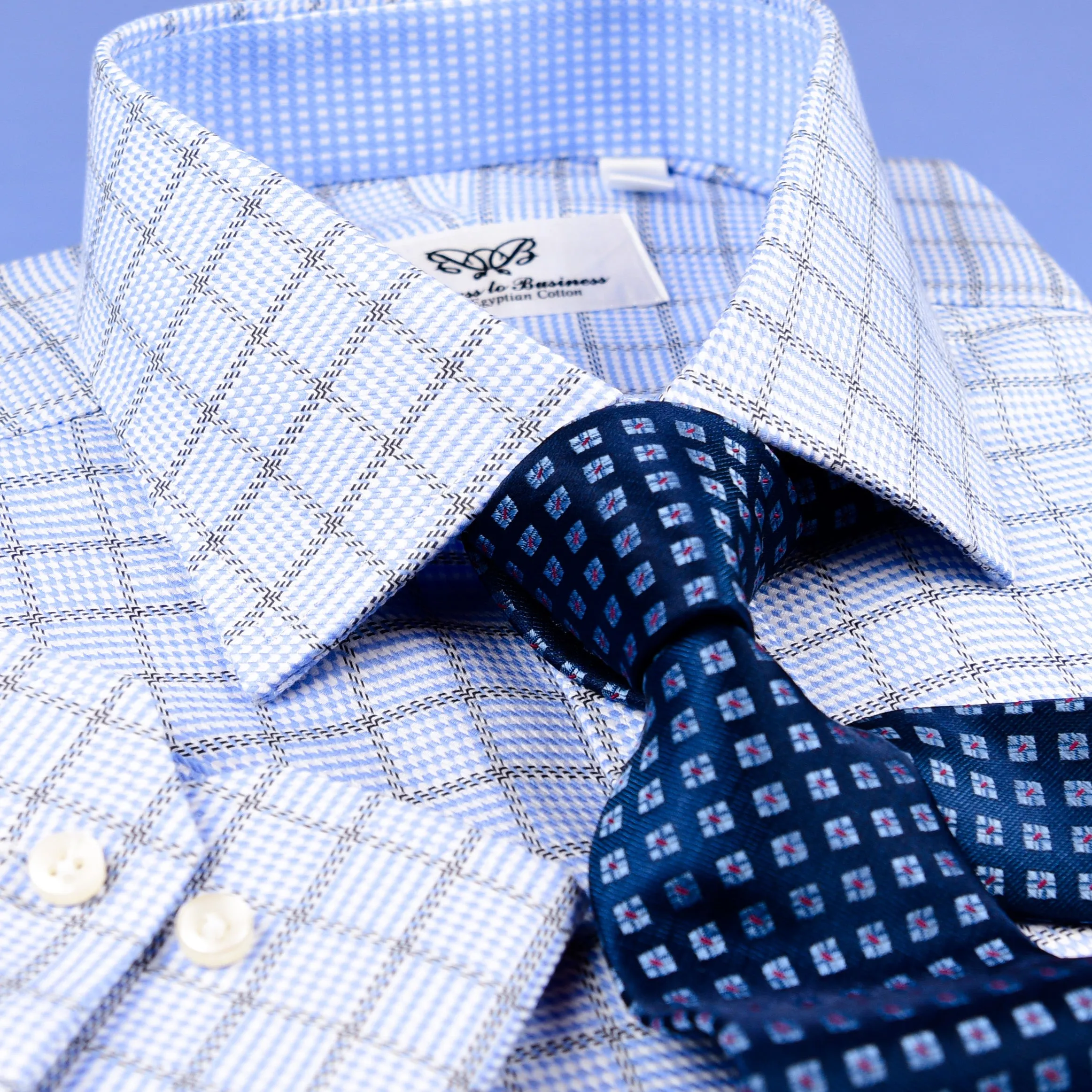 Elegant Light Blue Check With Hounds Tooth Inner Lining Formal Business Dress Luxury Fashion