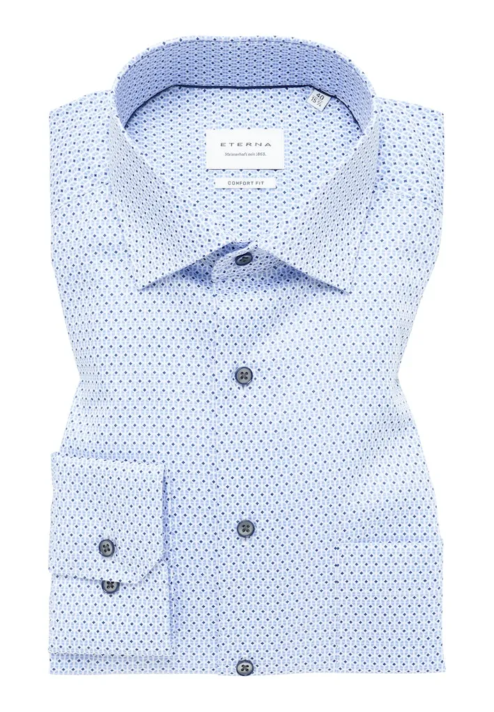 Eterna X-Tall Diamond Print Blue Shirt Blue