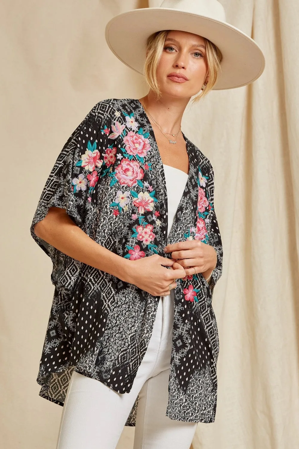 Floral Embroidered Kimono Jacket