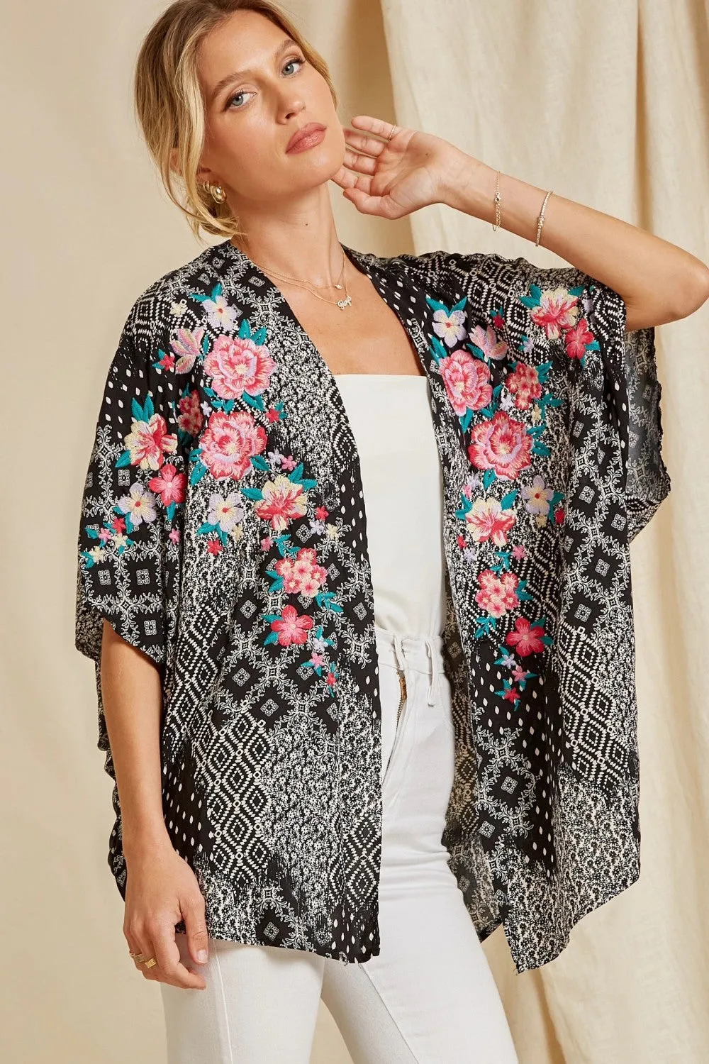 Floral Embroidered Kimono Jacket