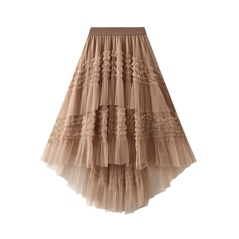 Fungus Irregular Asymmetric Solid Color Cake Pettiskirt Fairy Dress Large Swing Stitching Mesh Half Length Skirt