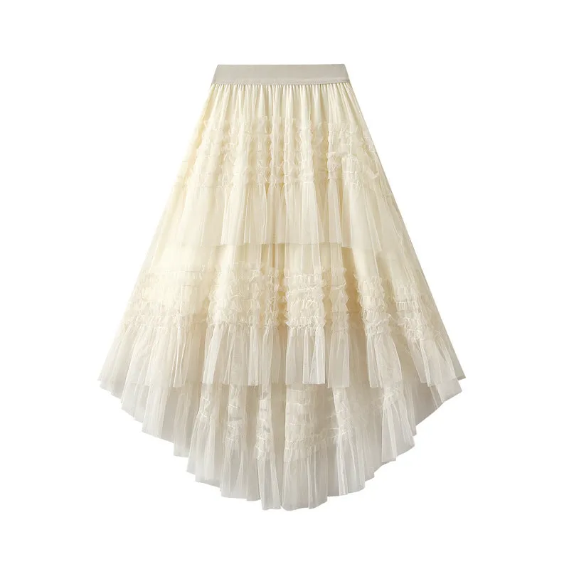 Fungus Irregular Asymmetric Solid Color Cake Pettiskirt Fairy Dress Large Swing Stitching Mesh Half Length Skirt