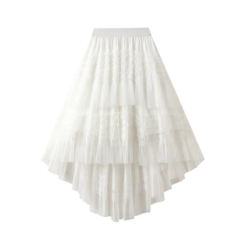 Fungus Irregular Asymmetric Solid Color Cake Pettiskirt Fairy Dress Large Swing Stitching Mesh Half Length Skirt