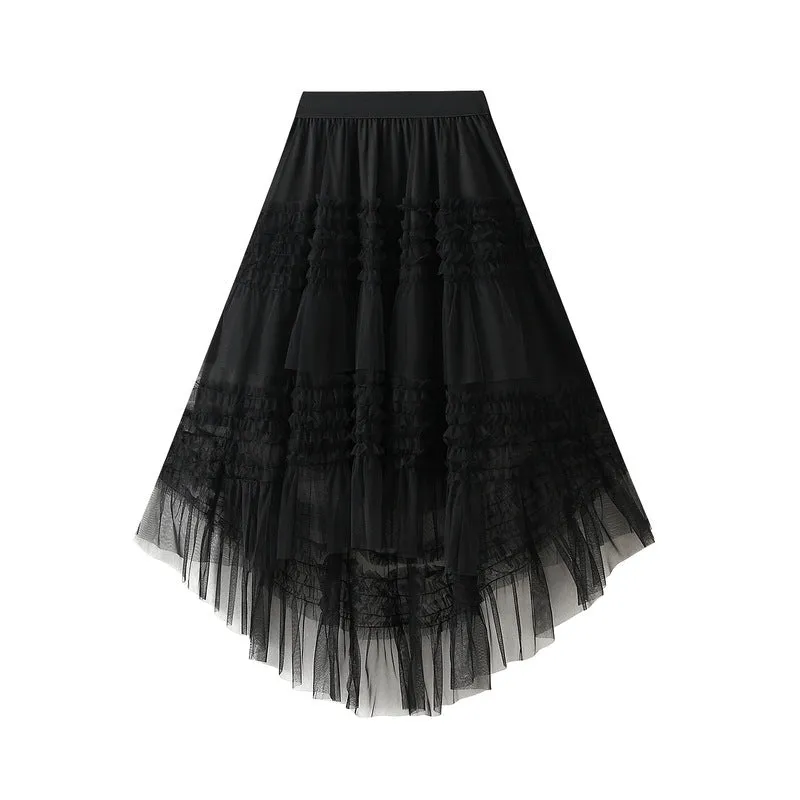 Fungus Irregular Asymmetric Solid Color Cake Pettiskirt Fairy Dress Large Swing Stitching Mesh Half Length Skirt