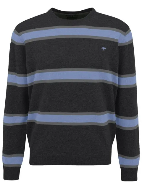 FYNCH HATTON® Wool Striped Crew Neck Jumper/Charcoal Steel - AW21 SALE