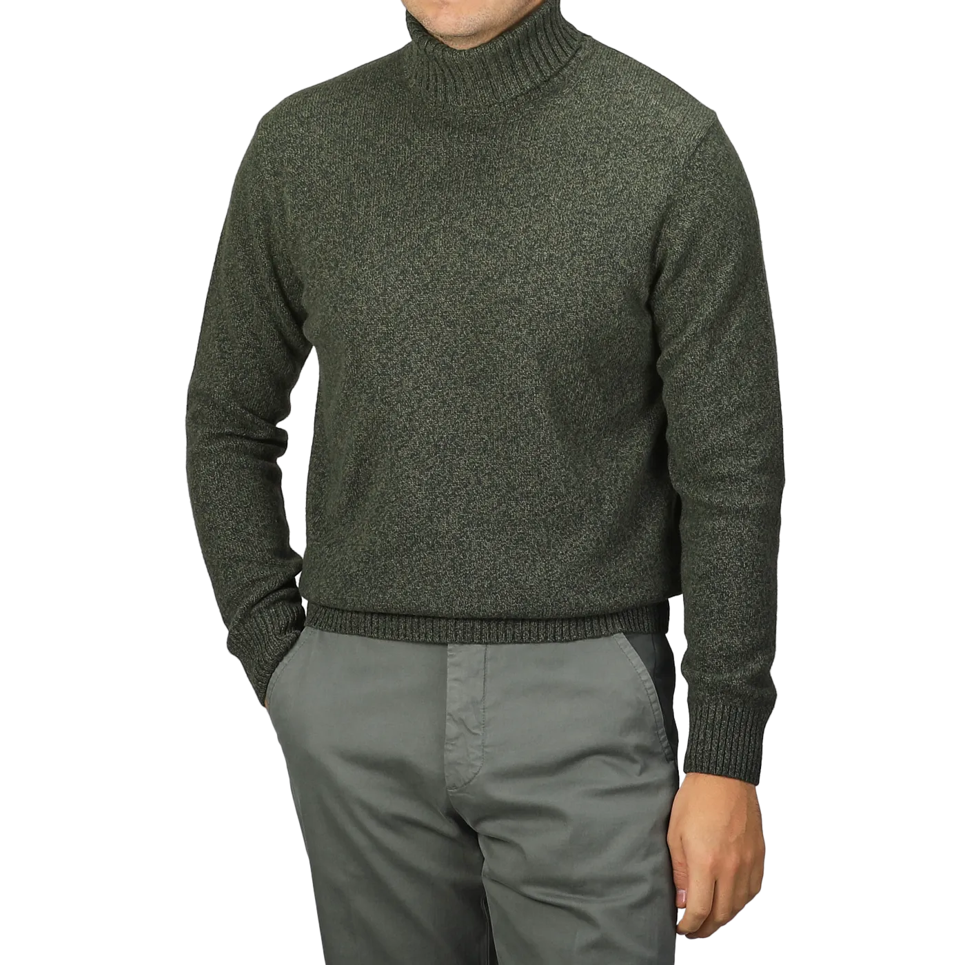 Green Melange Heavy Wool Cashmere Rollneck