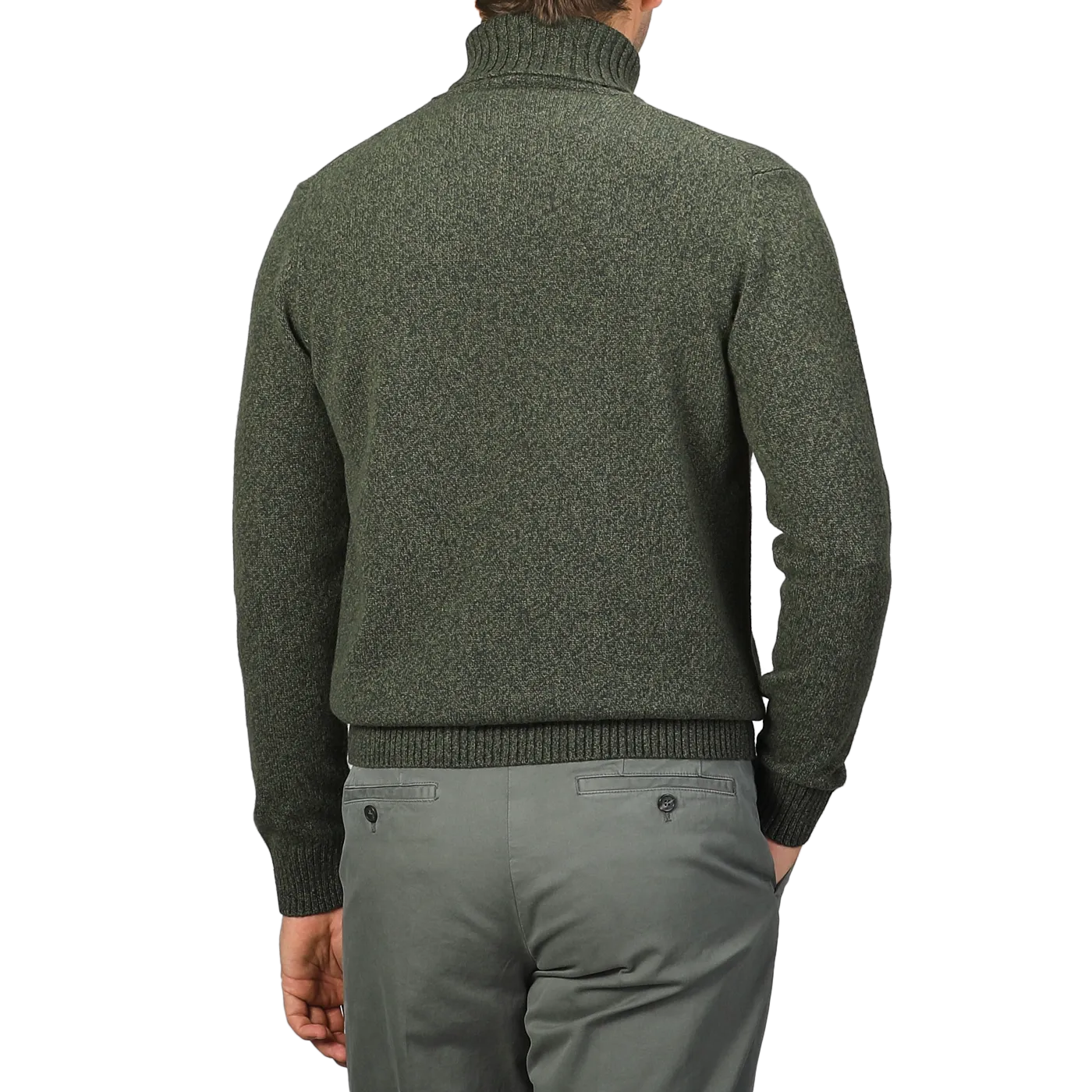 Green Melange Heavy Wool Cashmere Rollneck