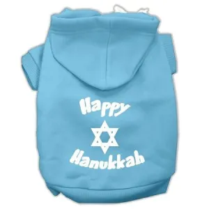 Happy Hanukkah Screen Print Pet Hoodies Baby Blue Size Lg (14)