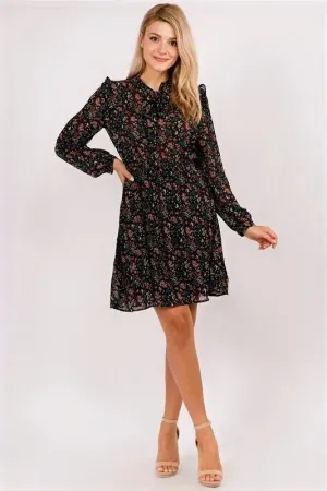 Harper Floral Ruffle Fit & Flare Tie-Neck Dress