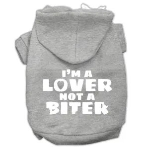 I'm A Lover Not A Biter Screen Printed Dog Pet Hoodies Grey Size Med (12)