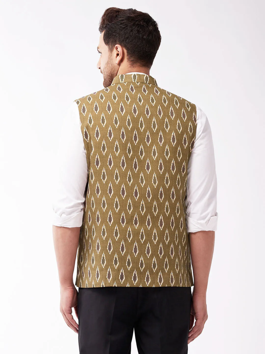 Jashvi Men's Multicolour-Base-Green Cotton Nehru Jacket