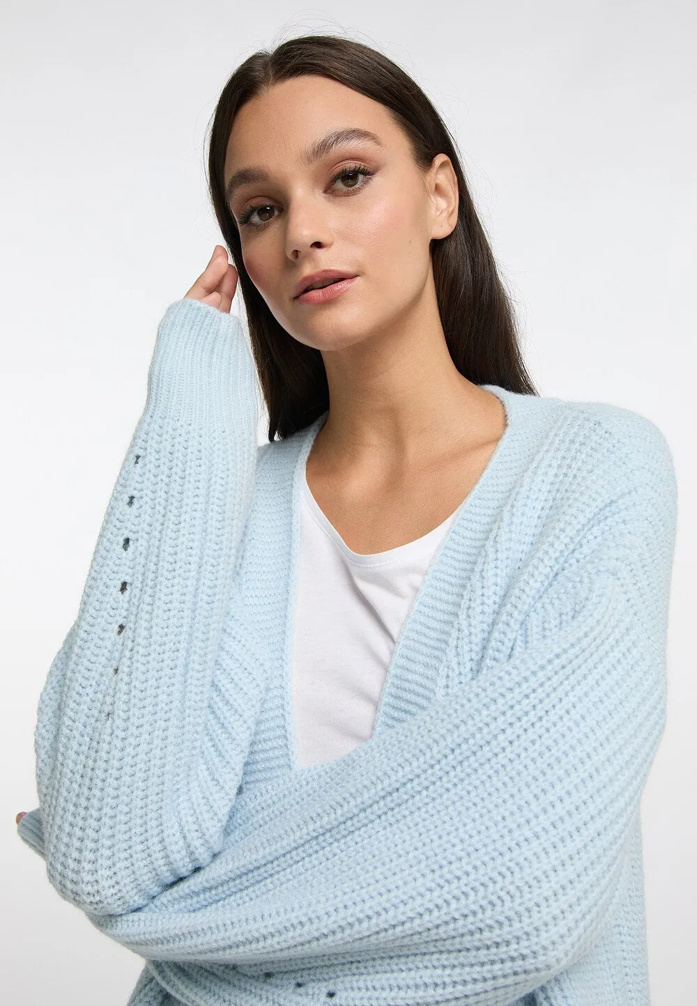 Knitted cardigan Risa, light blue