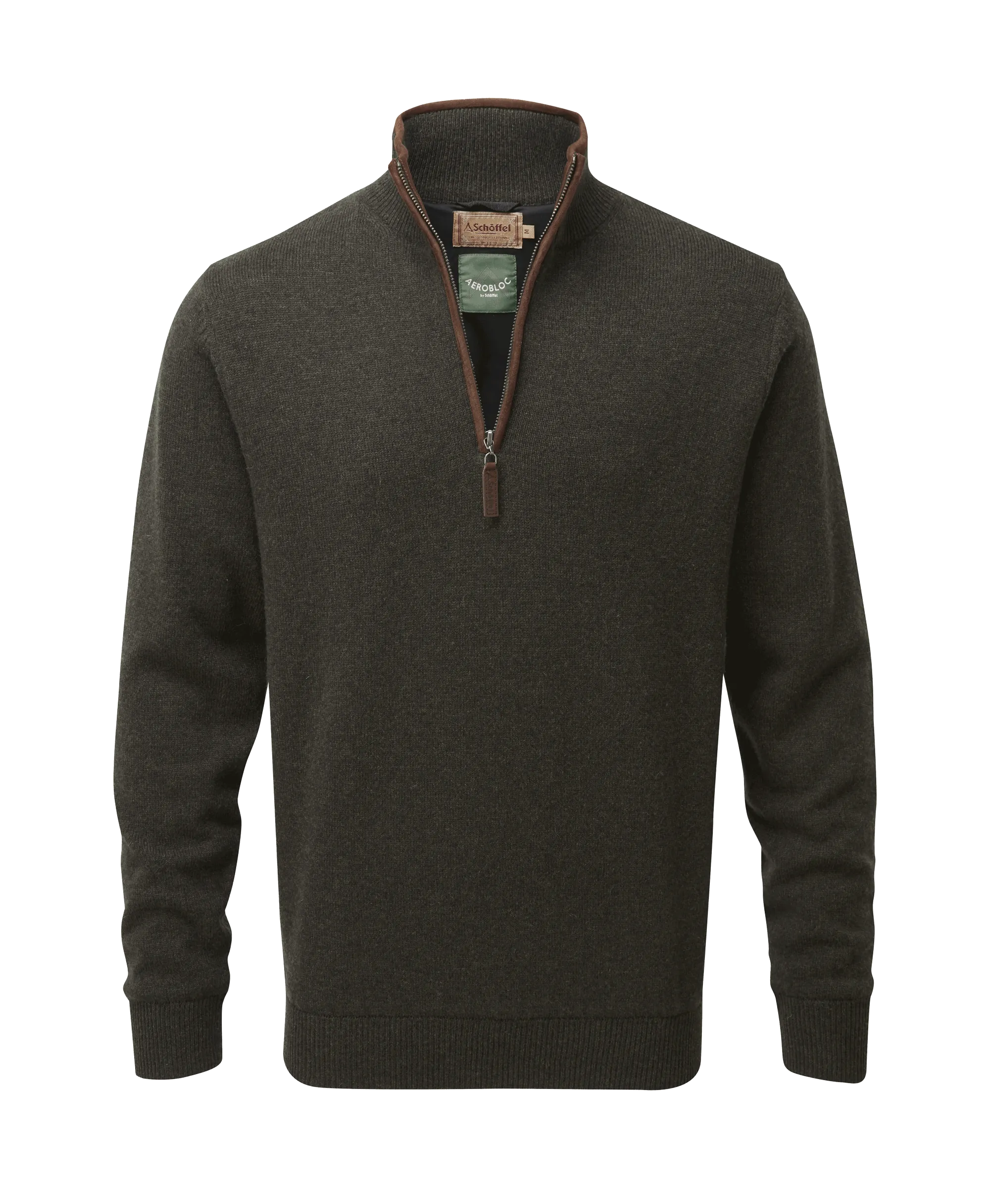 Lambswool Aerobloc Quarter Zip Jumper - Loden Green