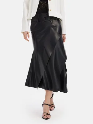 Layered Asymmetrical Leather Skirt