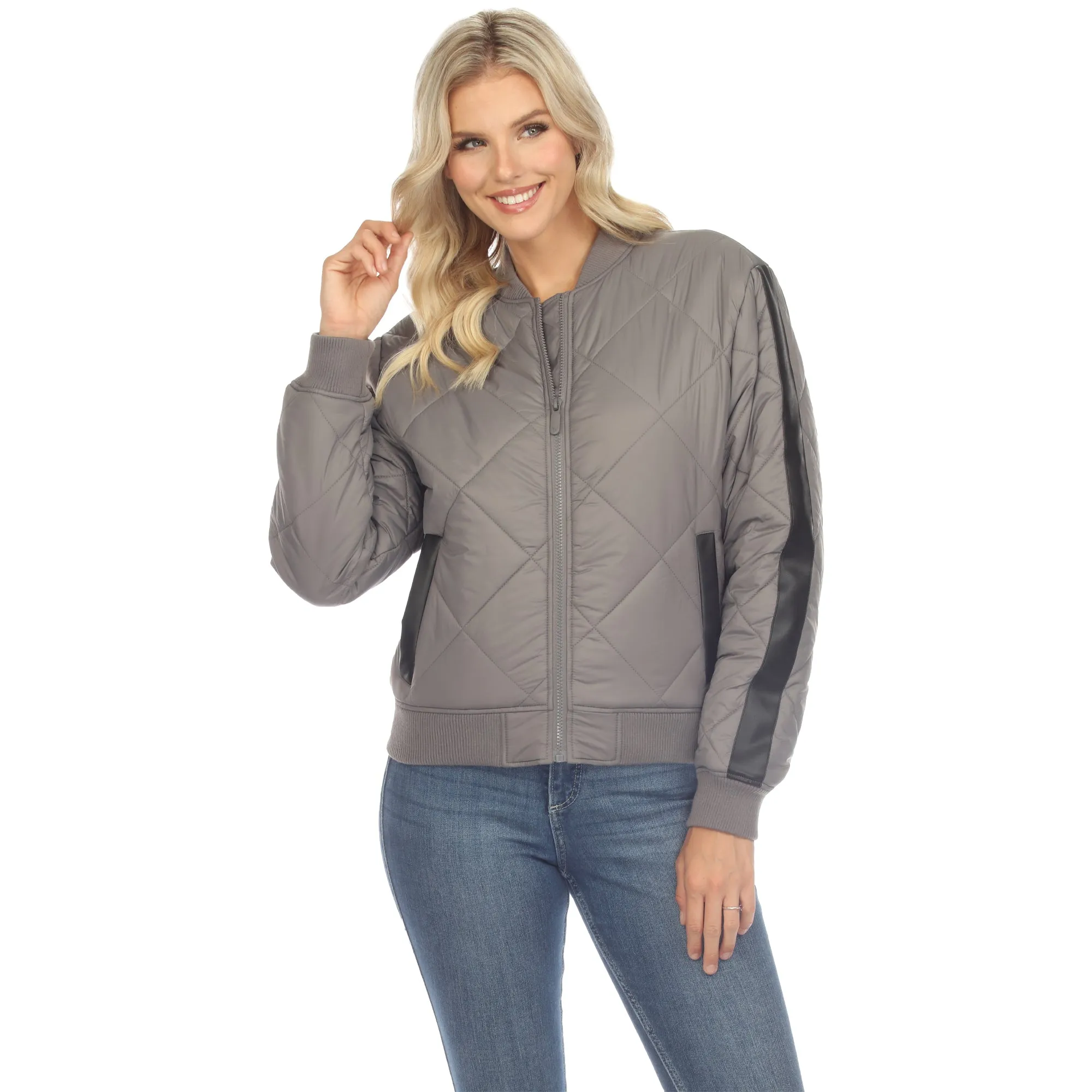 Lightweight Diamond Quilted Puffer Bomber Jacket