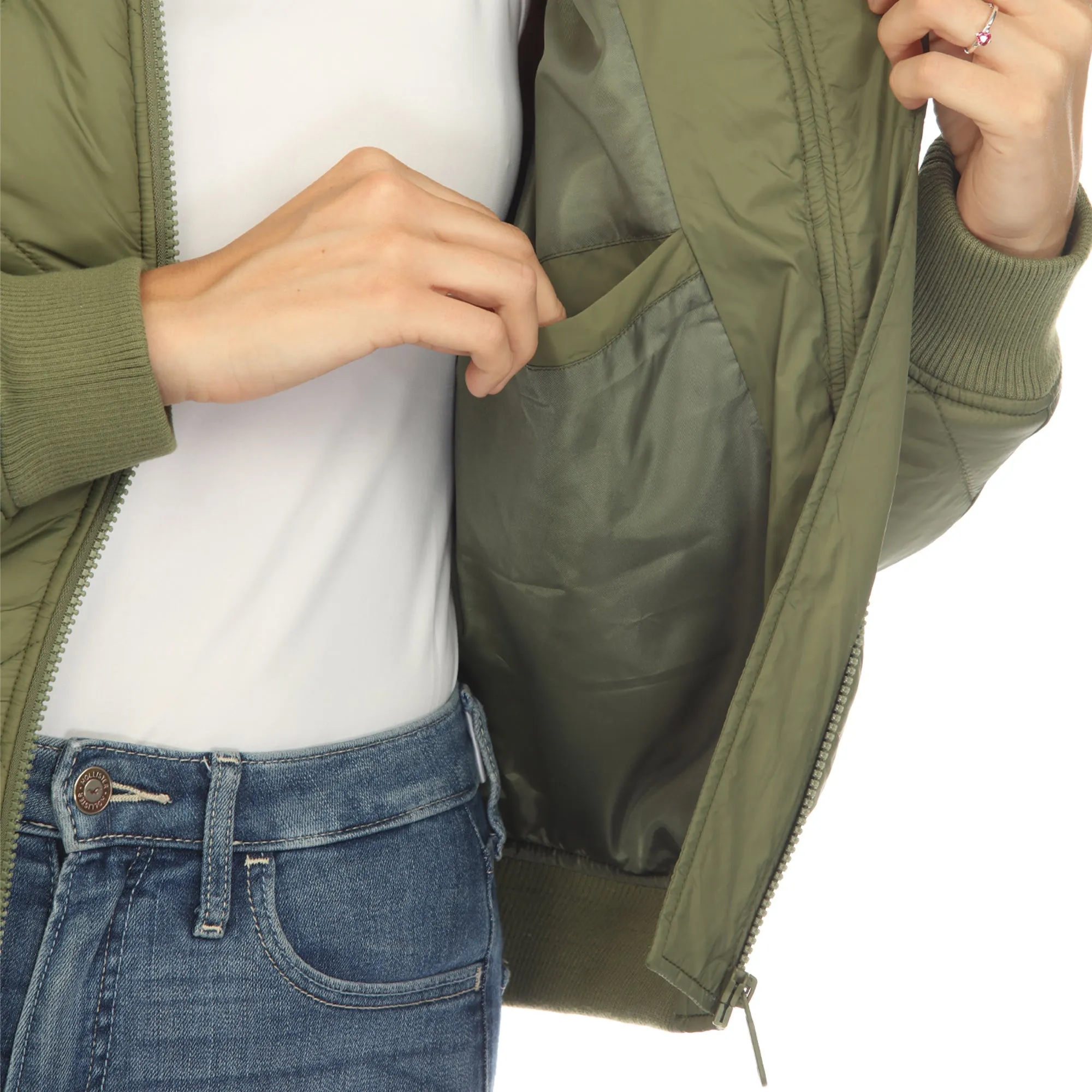 Lightweight Diamond Quilted Puffer Bomber Jacket