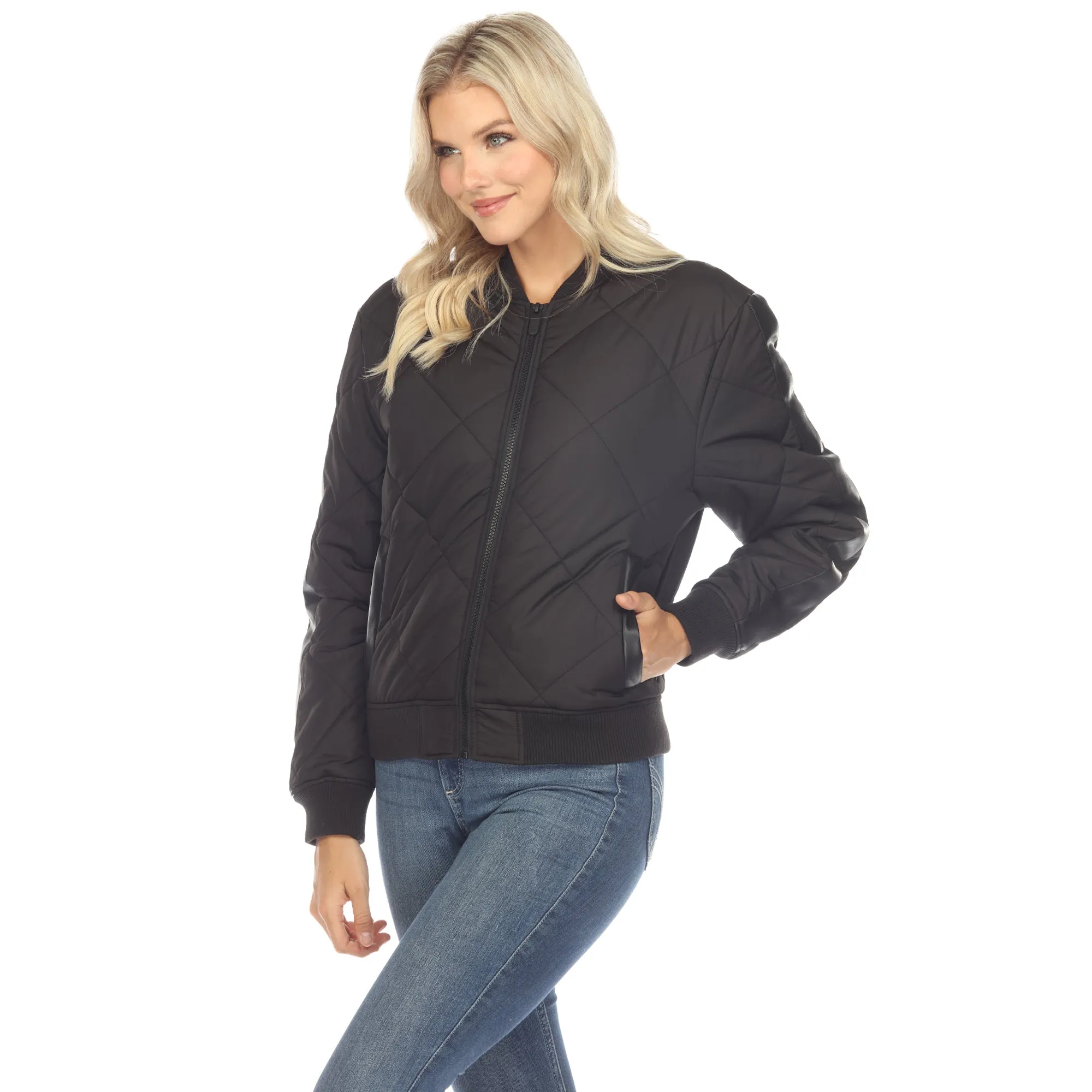 Lightweight Diamond Quilted Puffer Bomber Jacket