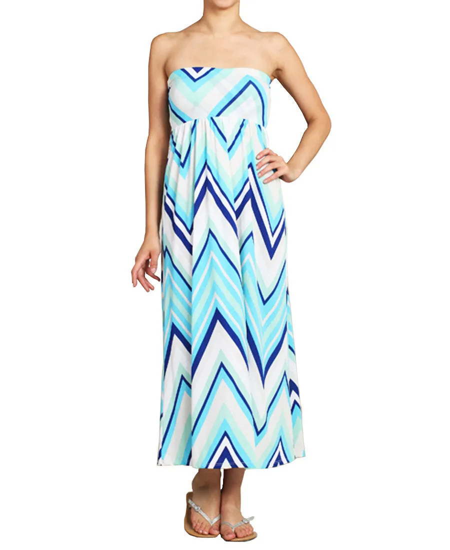 Maxi Skirt Convertible Dress Blue Chevron