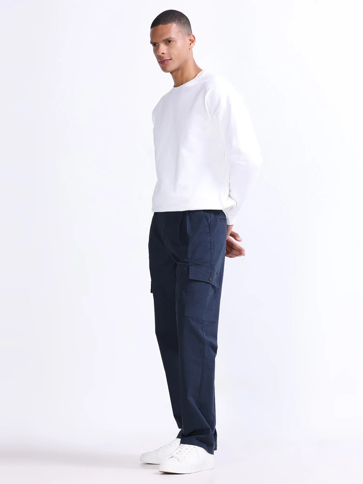 Milano Double Pleated Navy Relaxed Cargo