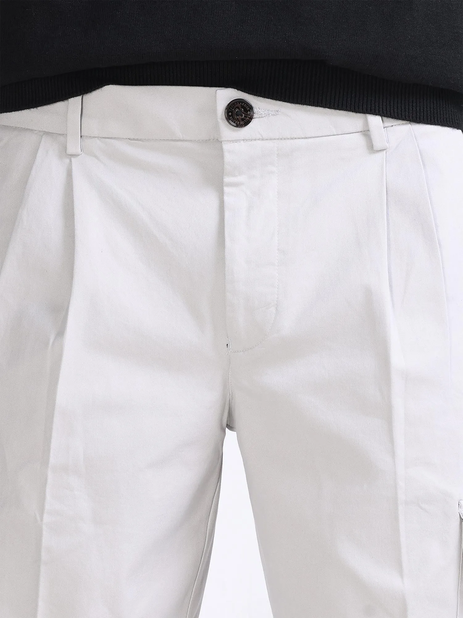 Milano Double Pleated Powder White Relaxed Cargo