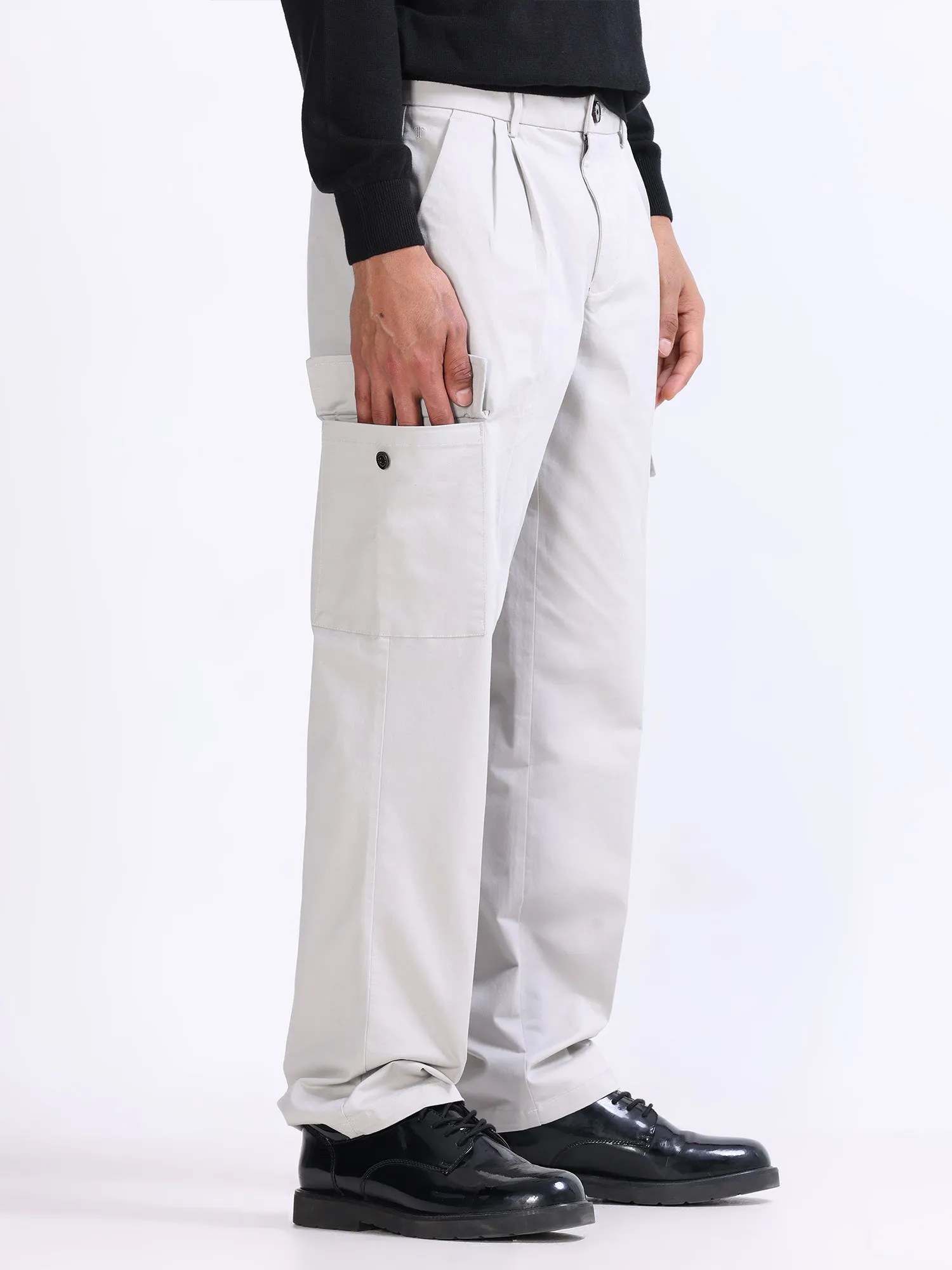 Milano Double Pleated Powder White Relaxed Cargo