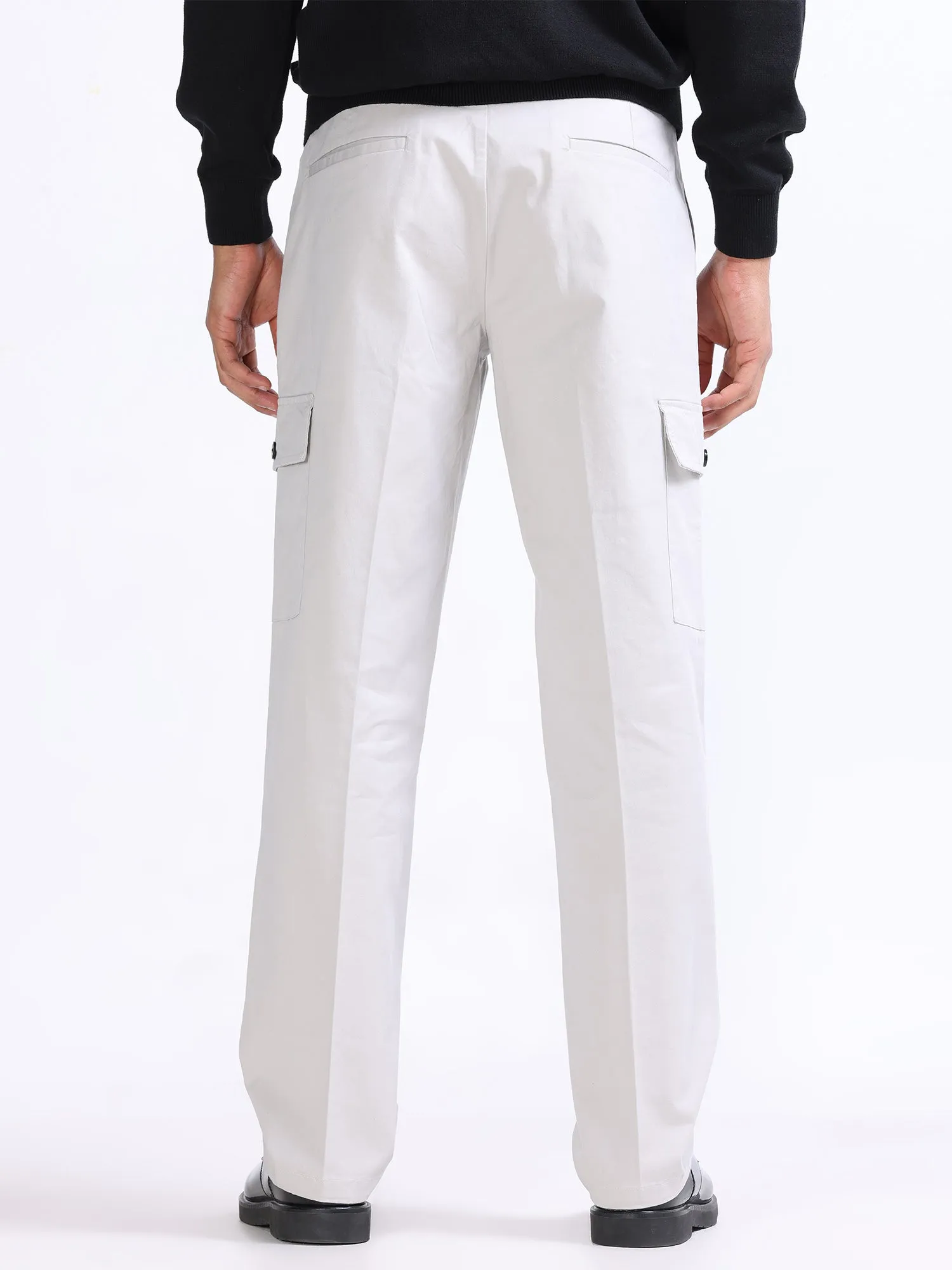 Milano Double Pleated Powder White Relaxed Cargo