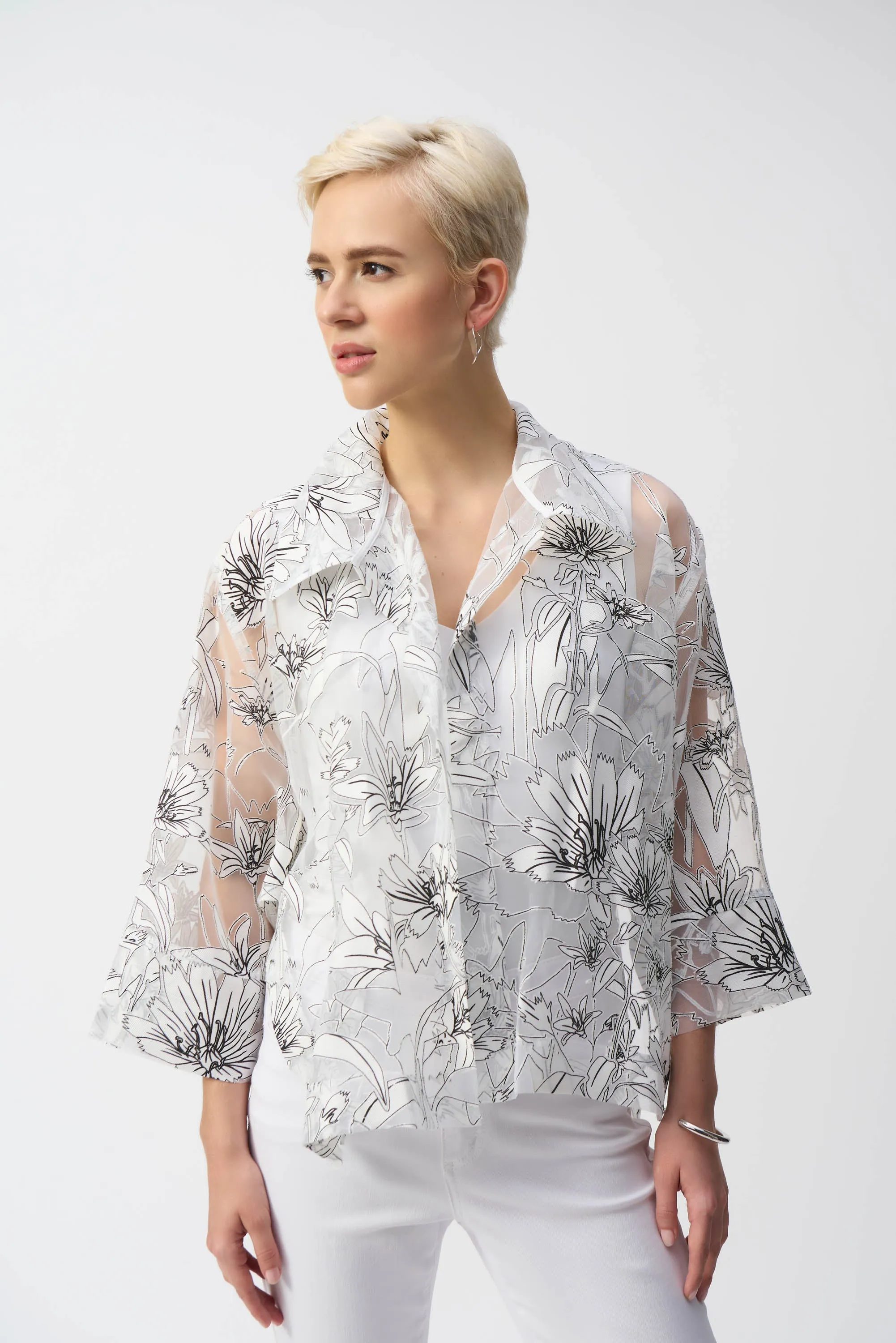 Organza Floral Print Boxy Cover-Up