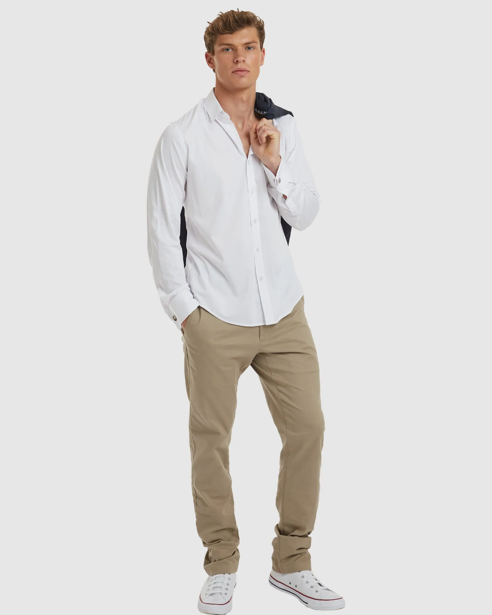 Paris-Casual Formal White Non Iron Cotton Shirt with French Cuffs