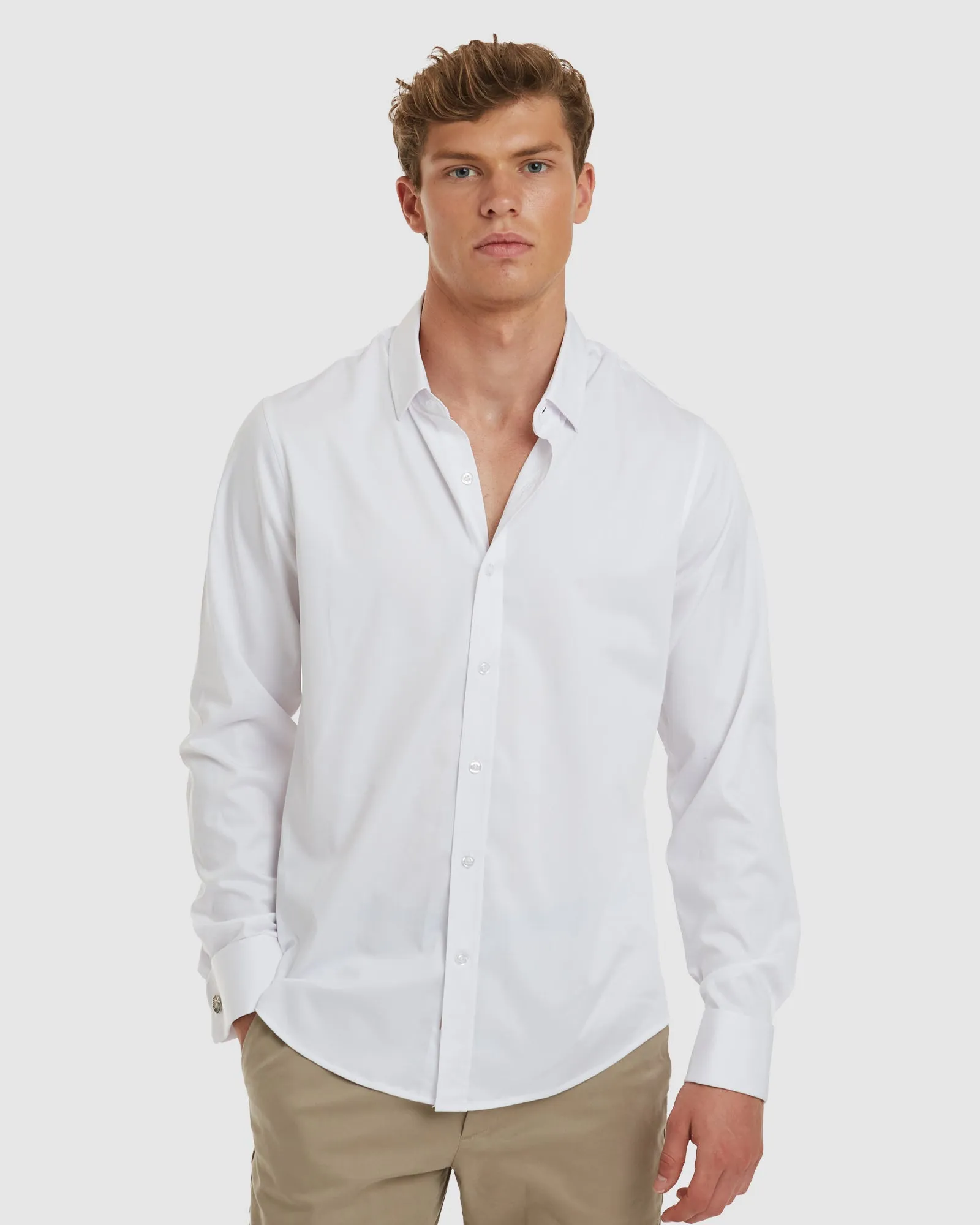 Paris-Casual Formal White Non Iron Cotton Shirt with French Cuffs