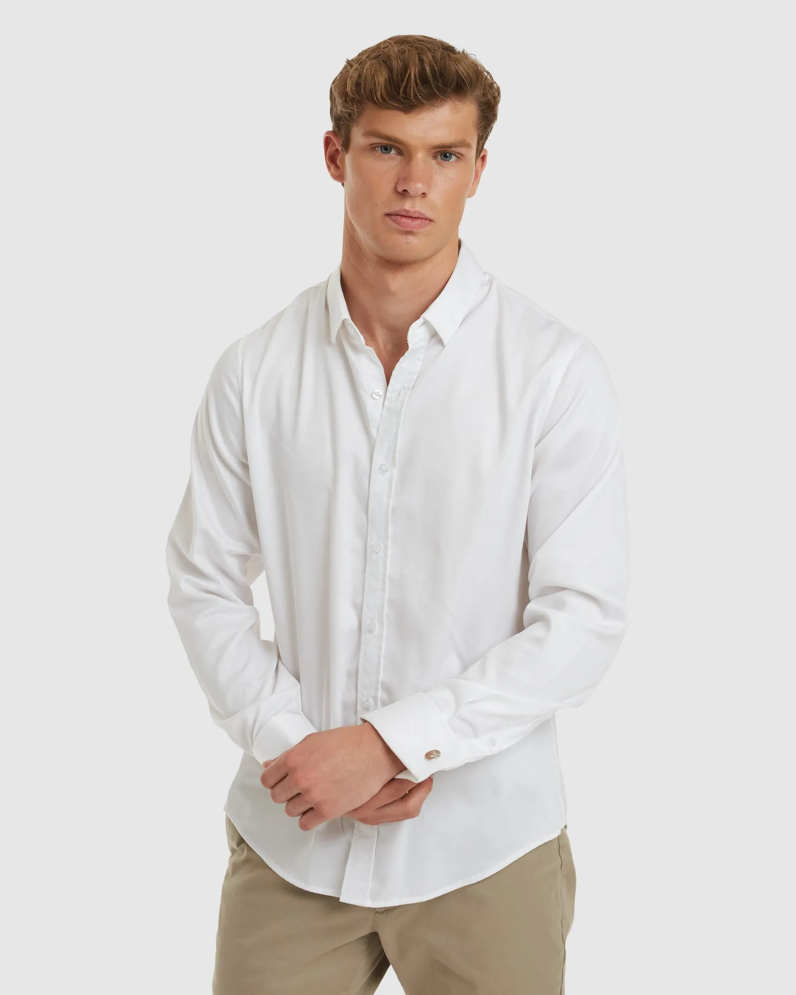 Paris-Casual Formal White Non Iron Cotton Shirt with French Cuffs