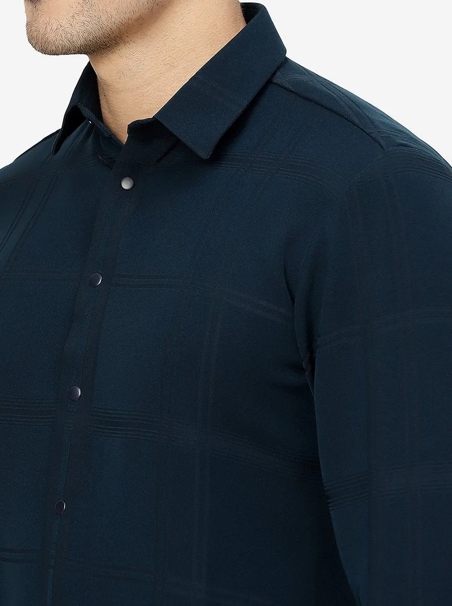 Peacock Blue Solid Slim Fit Party Wear Shirt | JB Studio